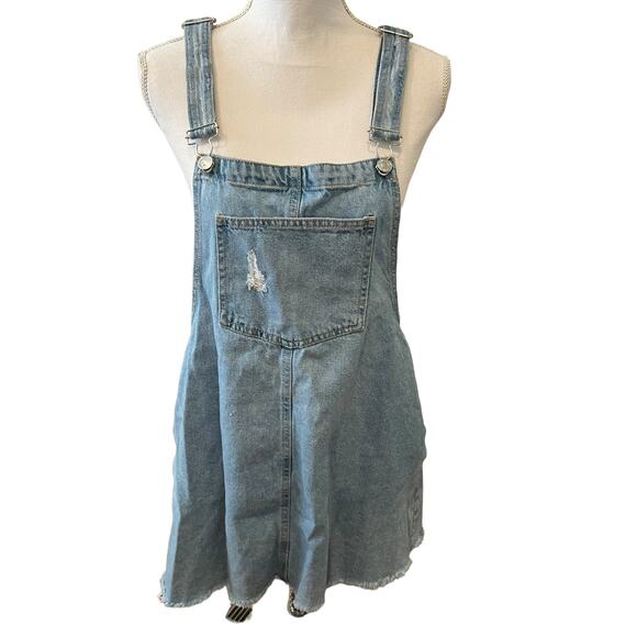 Pull & Bear Overall Mini Denim Jumper Dress Light Wash - Picture 1 of 8